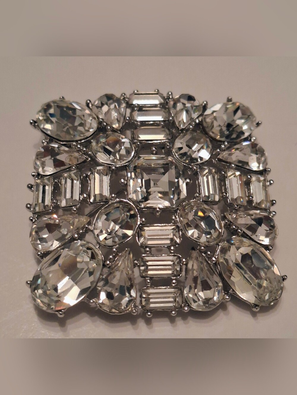 Vintage 2" Silver-tone Rhinestone Brooch